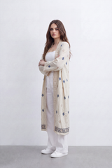 Women’s Tomato Store Boho Tile Duster Kimono Allover Geometric Embroidery Border Artwork Open Front Longline Shape Crink Cardigan Surface