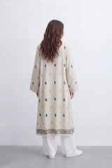 Women’s Tomato Store Boho Tile Duster Kimono Allover Geometric Embroidery Border Artwork Open Front Longline Shape Crink Cardigan Surface