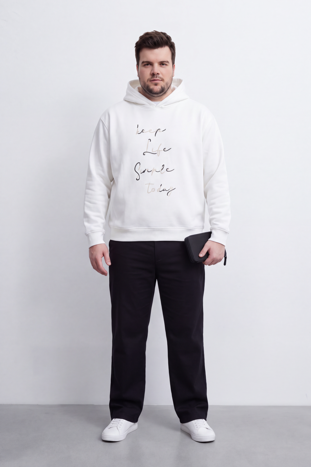 Men's Tomato Store Big Size Hood Sweatshirt Keep Life Simple Script Graphic Kangaroo Pocket