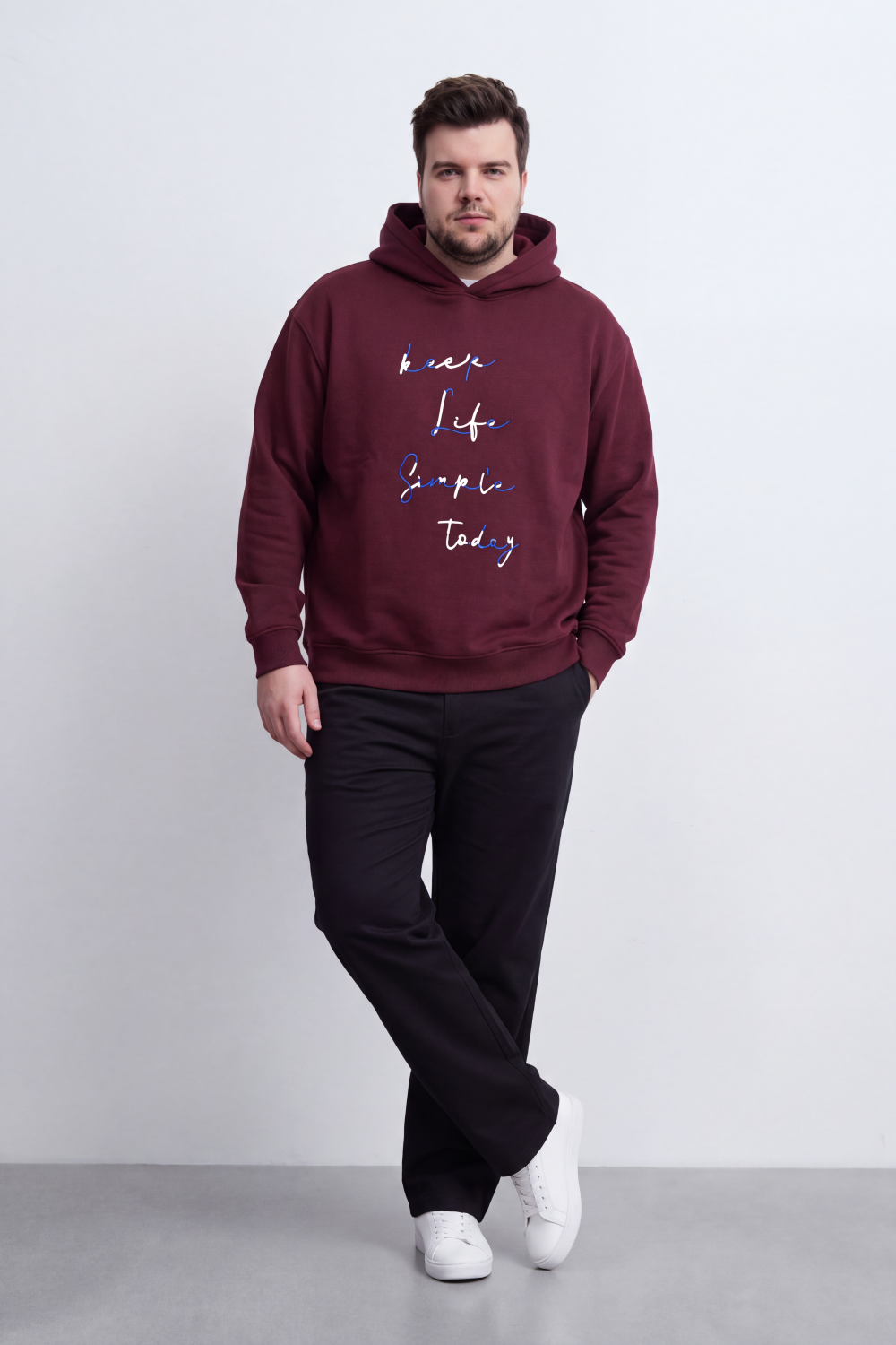 Men's Tomato Store Big Size Hood Sweatshirt Keep Life Simple Script Graphic Kangaroo Pocket