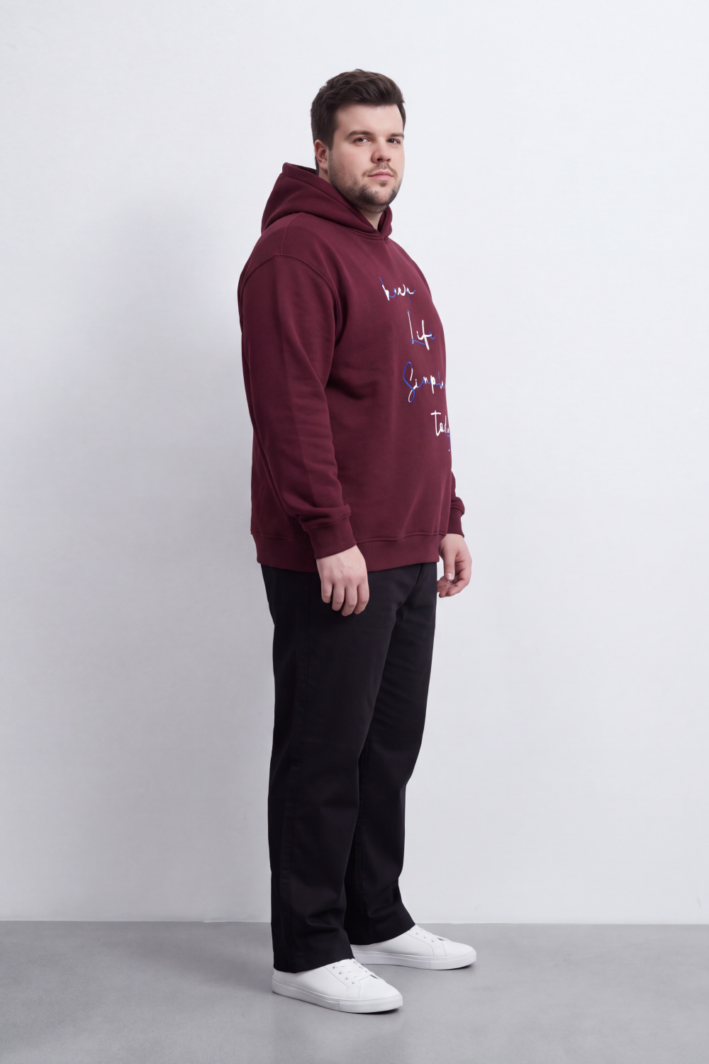 Men's Tomato Store Big Size Hood Sweatshirt Keep Life Simple Script Graphic Kangaroo Pocket