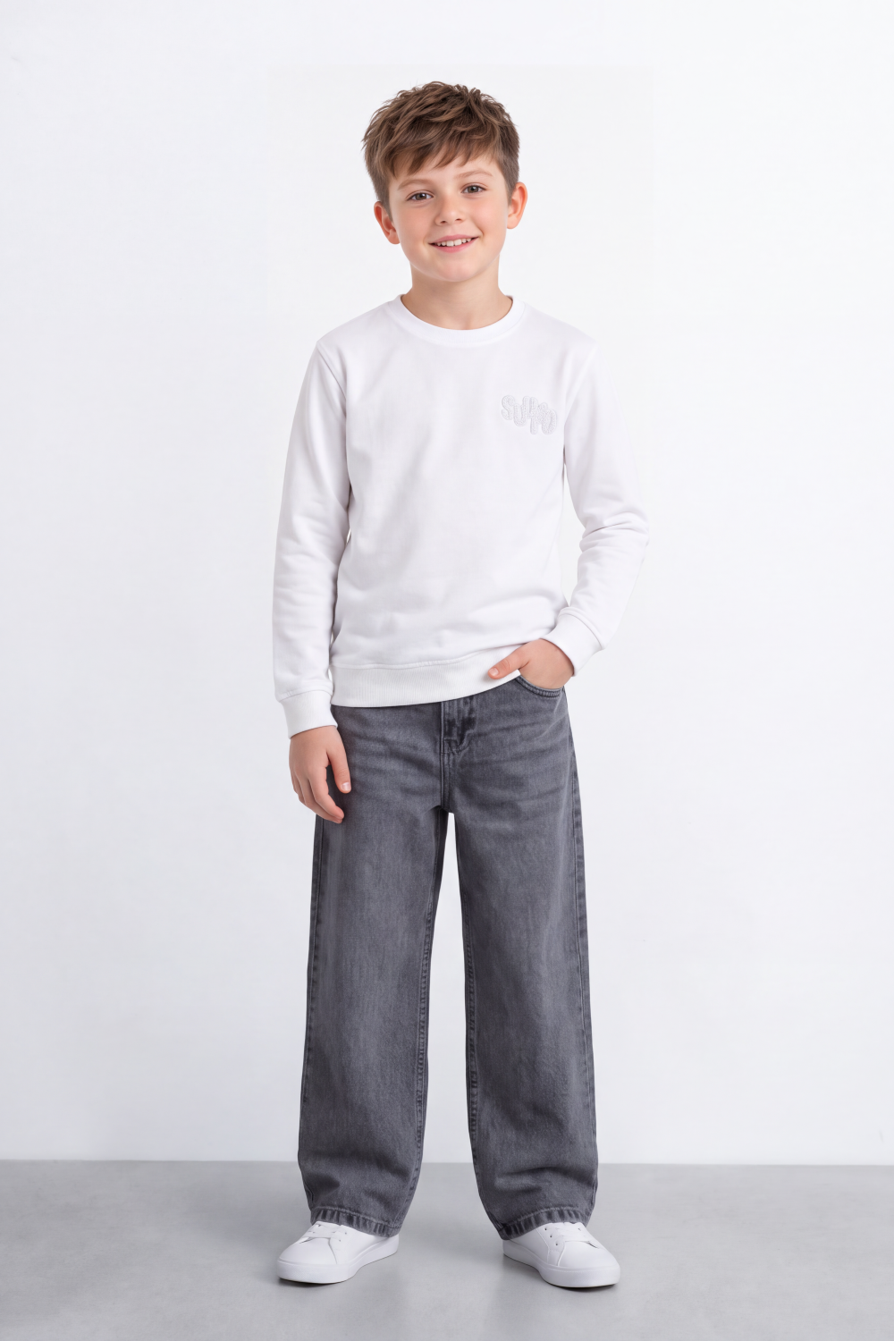 Boy's Tomato StoreMelton Slim Fit Sweatshirt Tonal Chest Embroidery