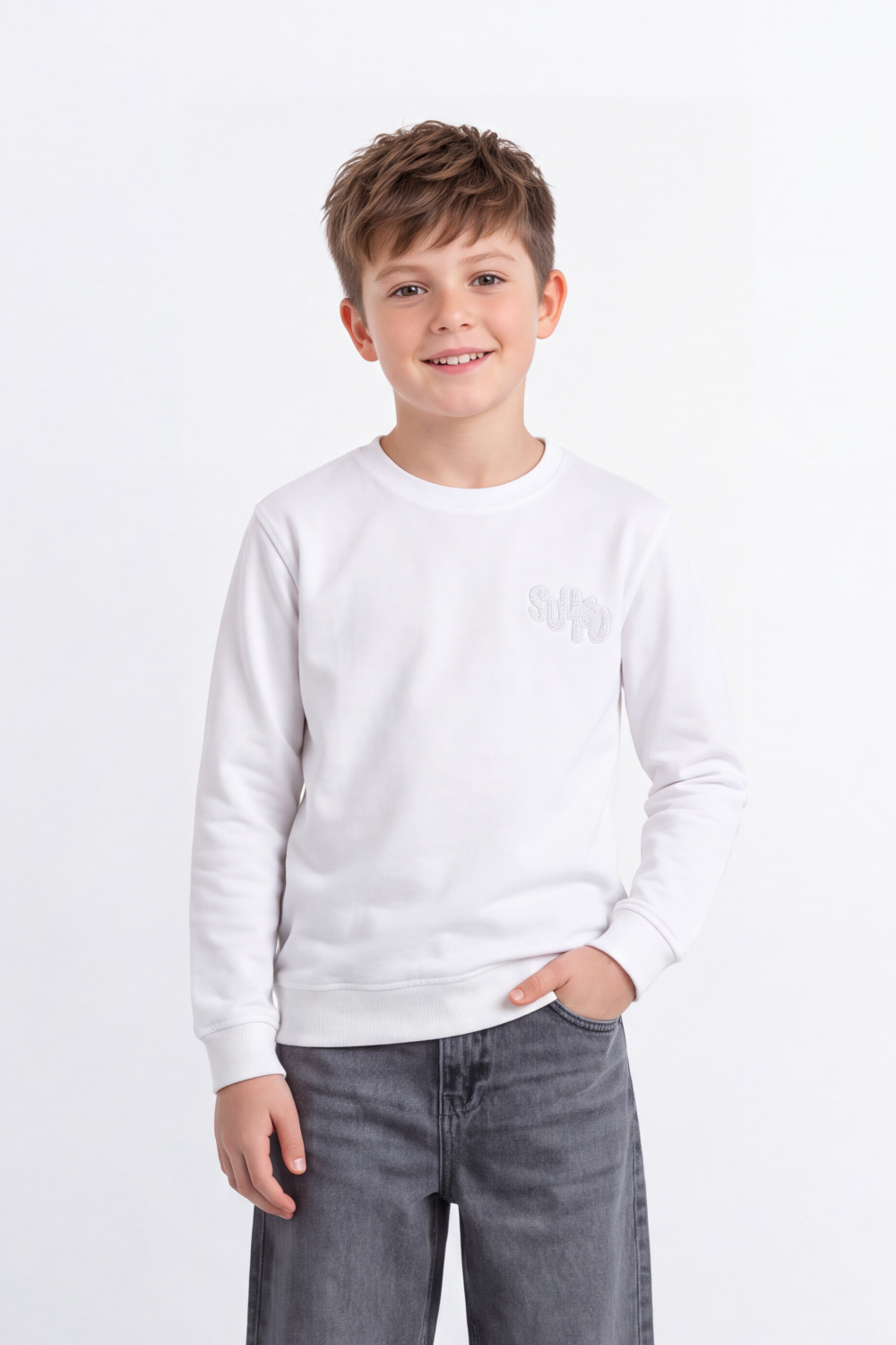 Boy's Tomato StoreMelton Slim Fit Sweatshirt Tonal Chest Embroidery