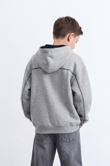 Boy's Tomato Store Melton Zip Sweatshirt Long Sleeve Contrast Seam Detail Hood Oversize