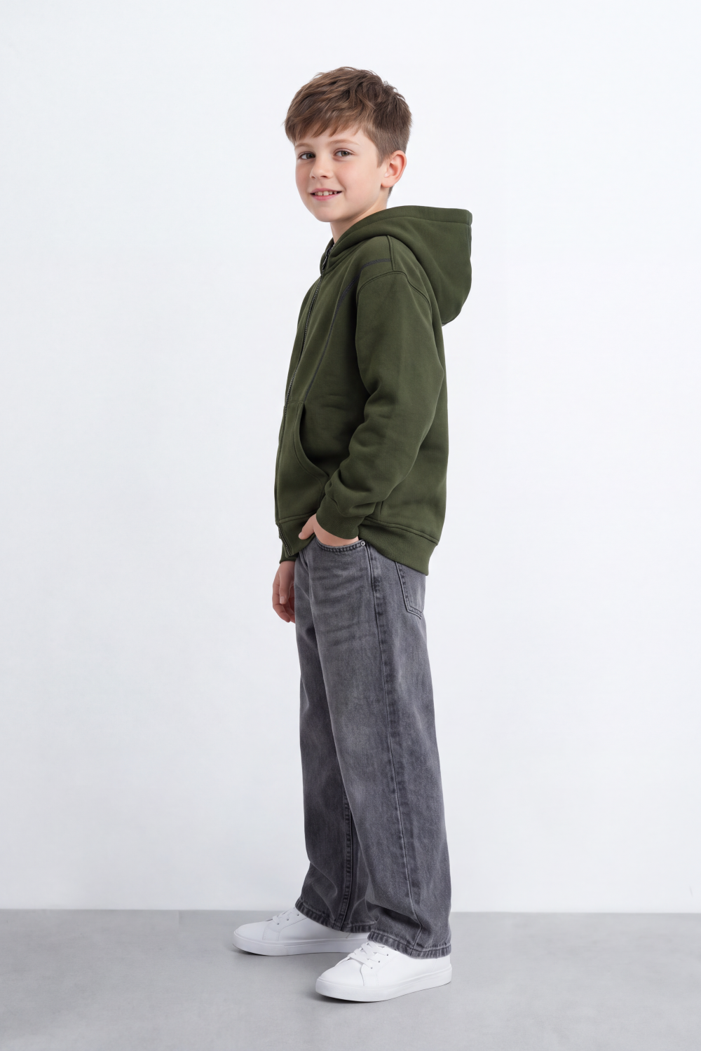 Boy's Tomato Store Melton Zip Sweatshirt Long Sleeve Contrast Seam Detail Hood Oversize