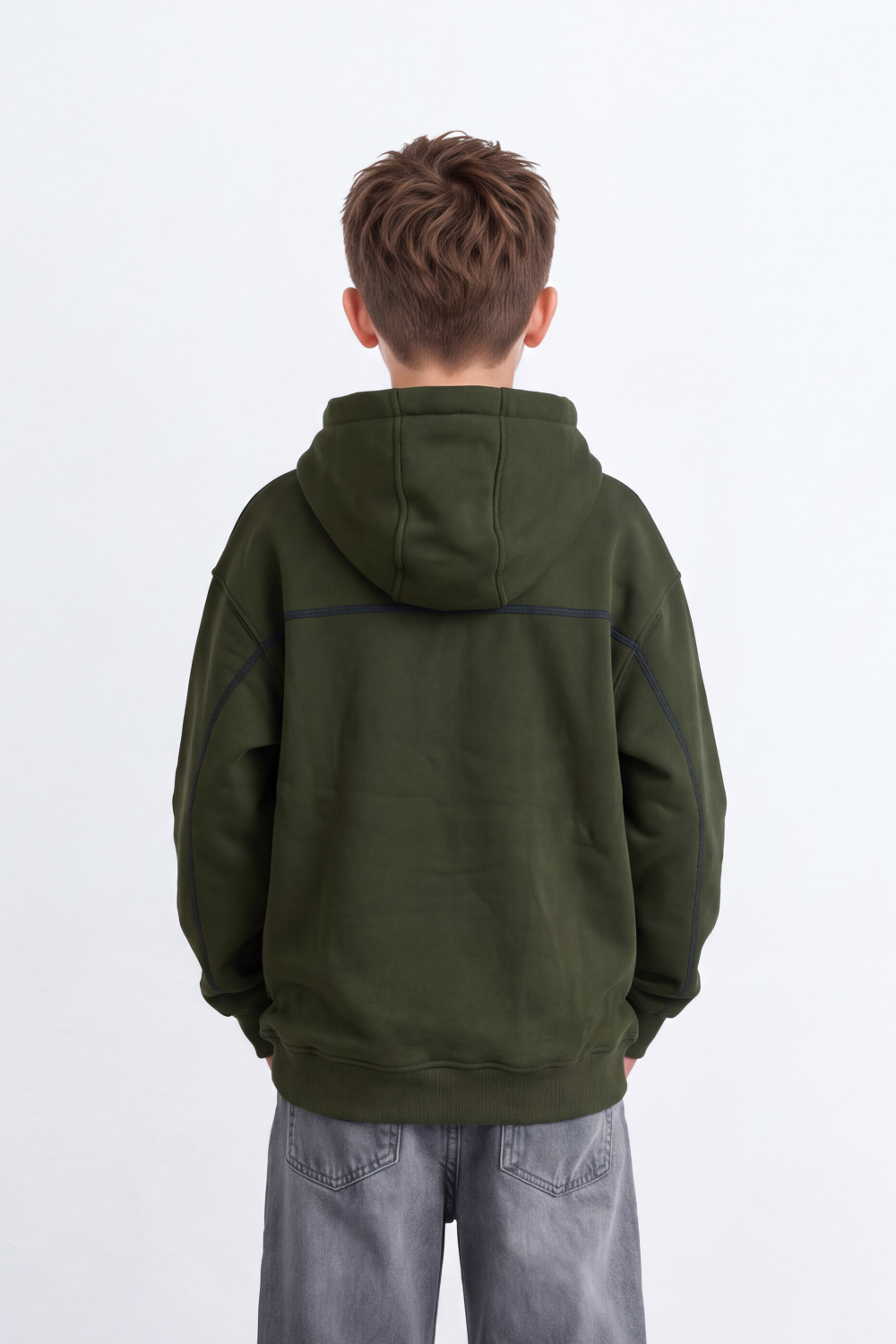 Boy's Tomato Store Melton Zip Sweatshirt Long Sleeve Contrast Seam Detail Hood Oversize