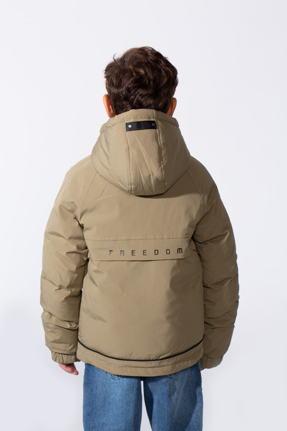 Boy's High-Neck Side Print With Pockets Long Sleeve Hooded Thermal Modern Jacket