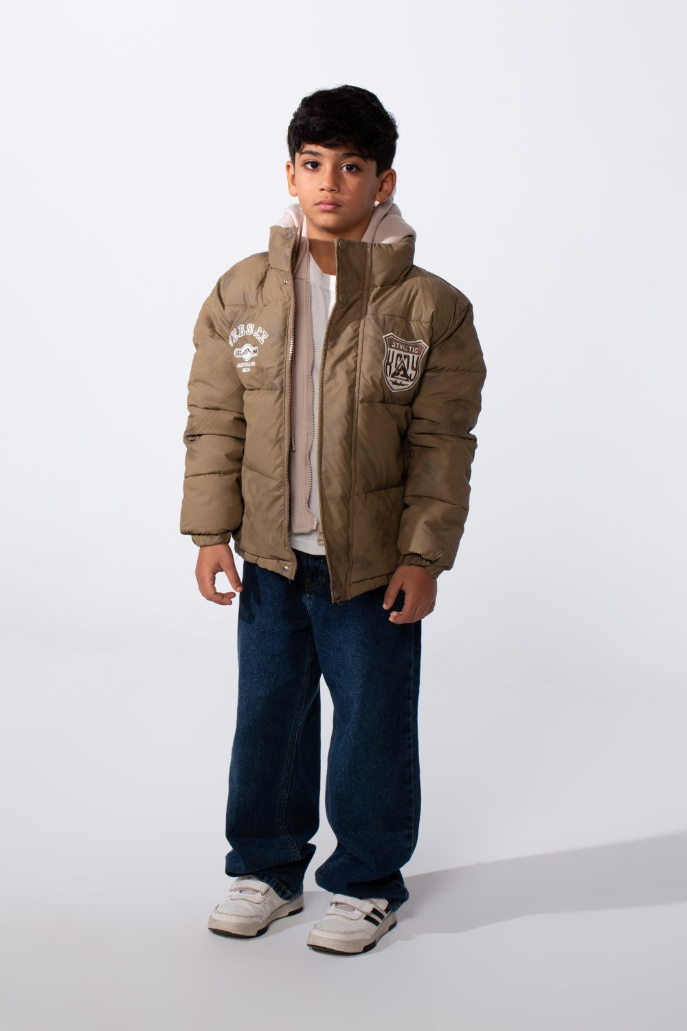 Boy's Double Layer Printed With Snap Button And Full Zip Hooded Jacket