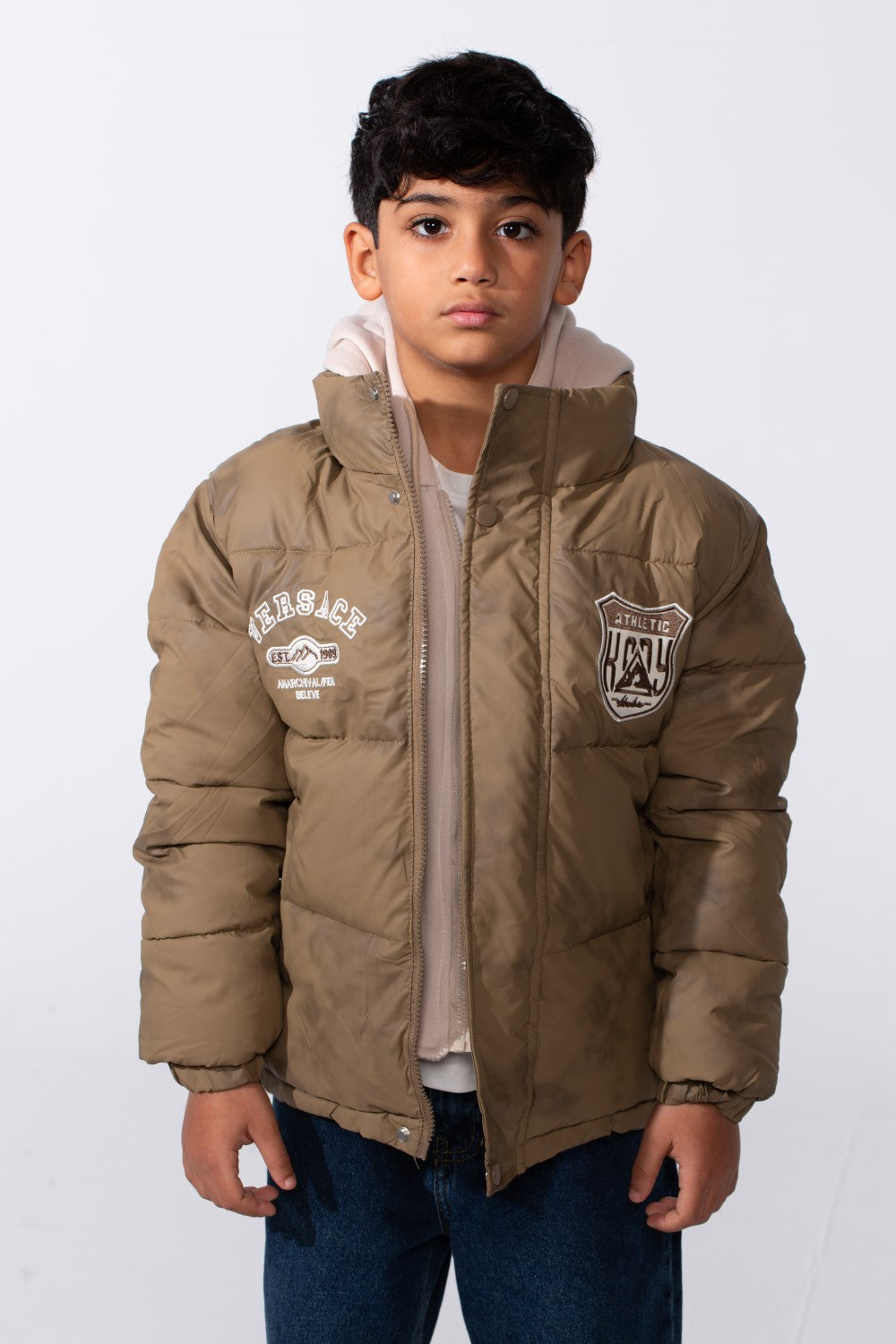 Boy's Double Layer Printed With Snap Button And Full Zip Hooded Jacket