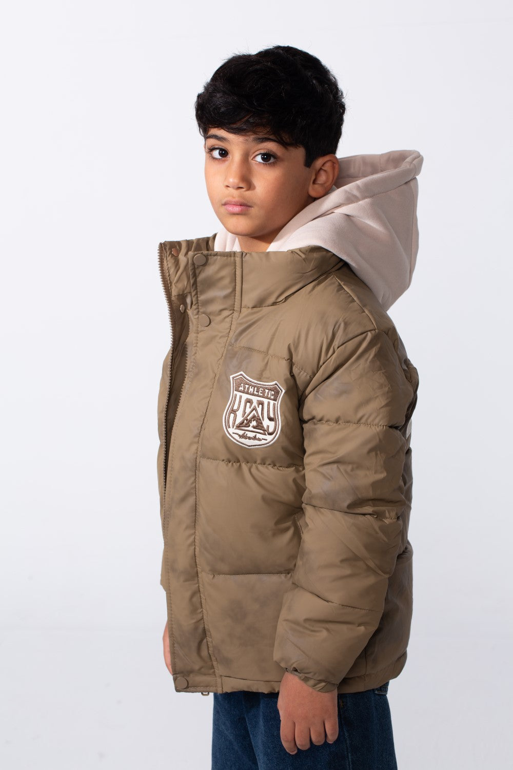 Boy's Double Layer Printed With Snap Button And Full Zip Hooded Jacket