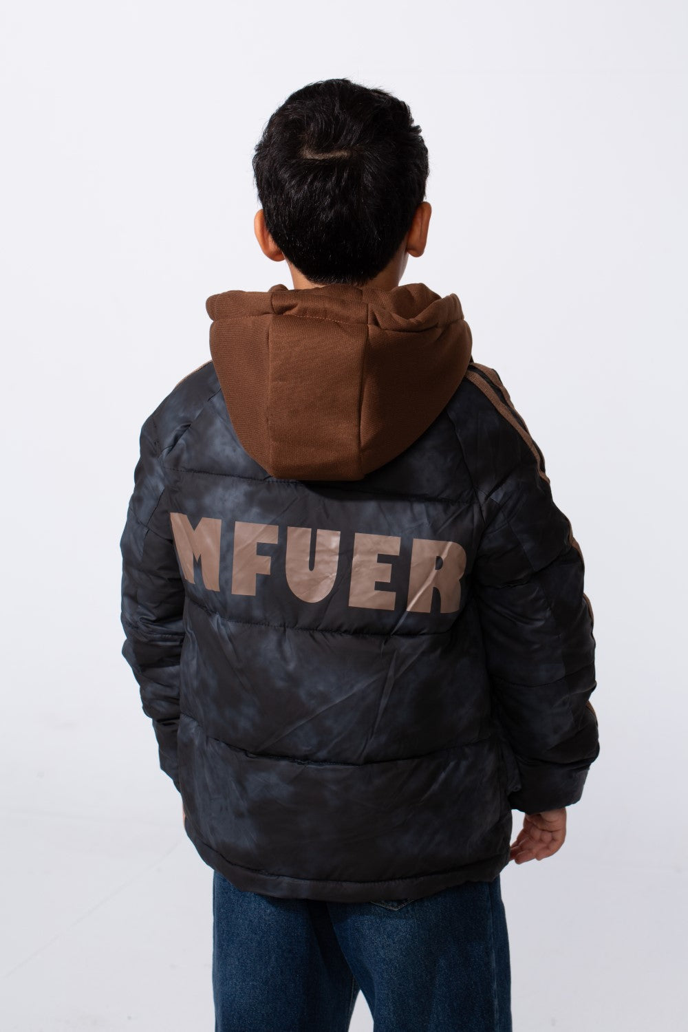 جاكيت مبطن مقاوم للماء بأكمام مخططة بطبقة مزدوجة للأولاد