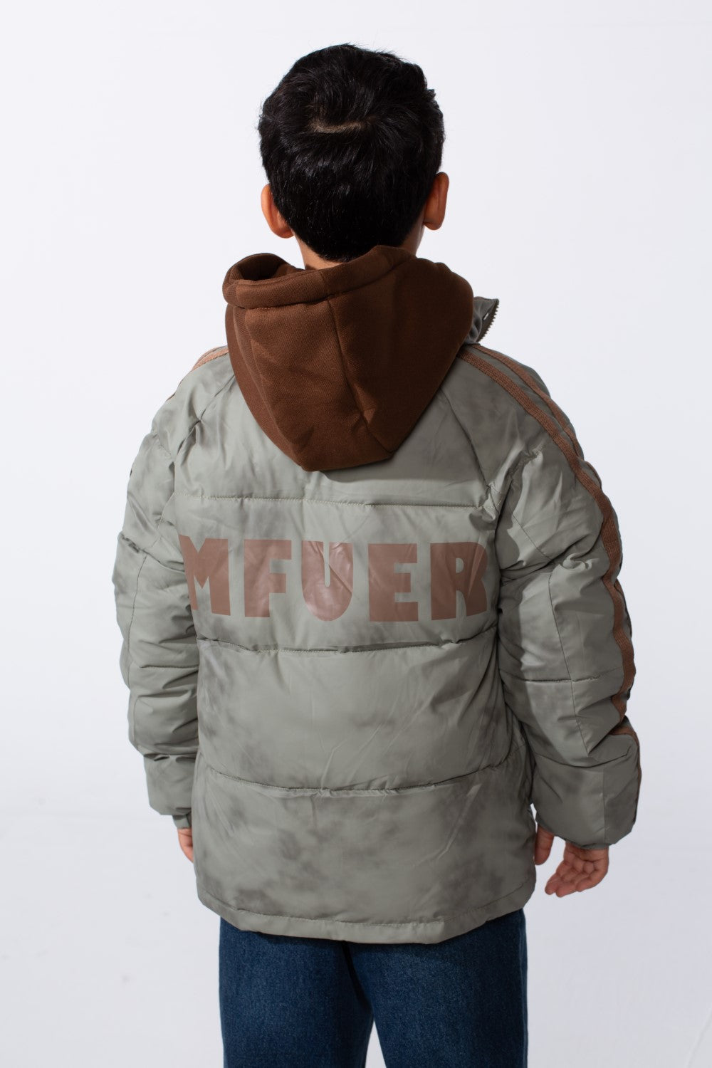 جاكيت مبطن مقاوم للماء بأكمام مخططة بطبقة مزدوجة للأولاد