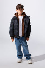 Boy's Long Sleeve Double Layer Full-Zip Printed Hood Waterproof Sweatshirt