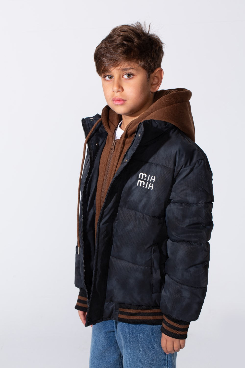 Boy's Long Sleeve Double Layer Full-Zip Printed Hood Waterproof Sweatshirt
