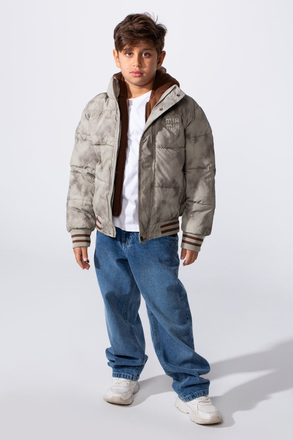 Boy's Long Sleeve Double Layer Full-Zip Printed Hood Waterproof Sweatshirt