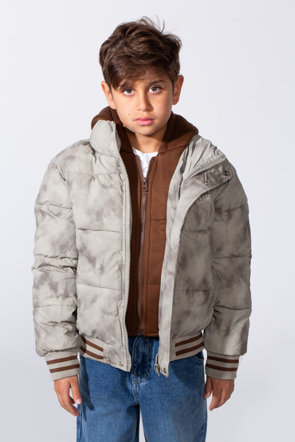 Boy's Long Sleeve Double Layer Full-Zip Printed Hood Waterproof Sweatshirt