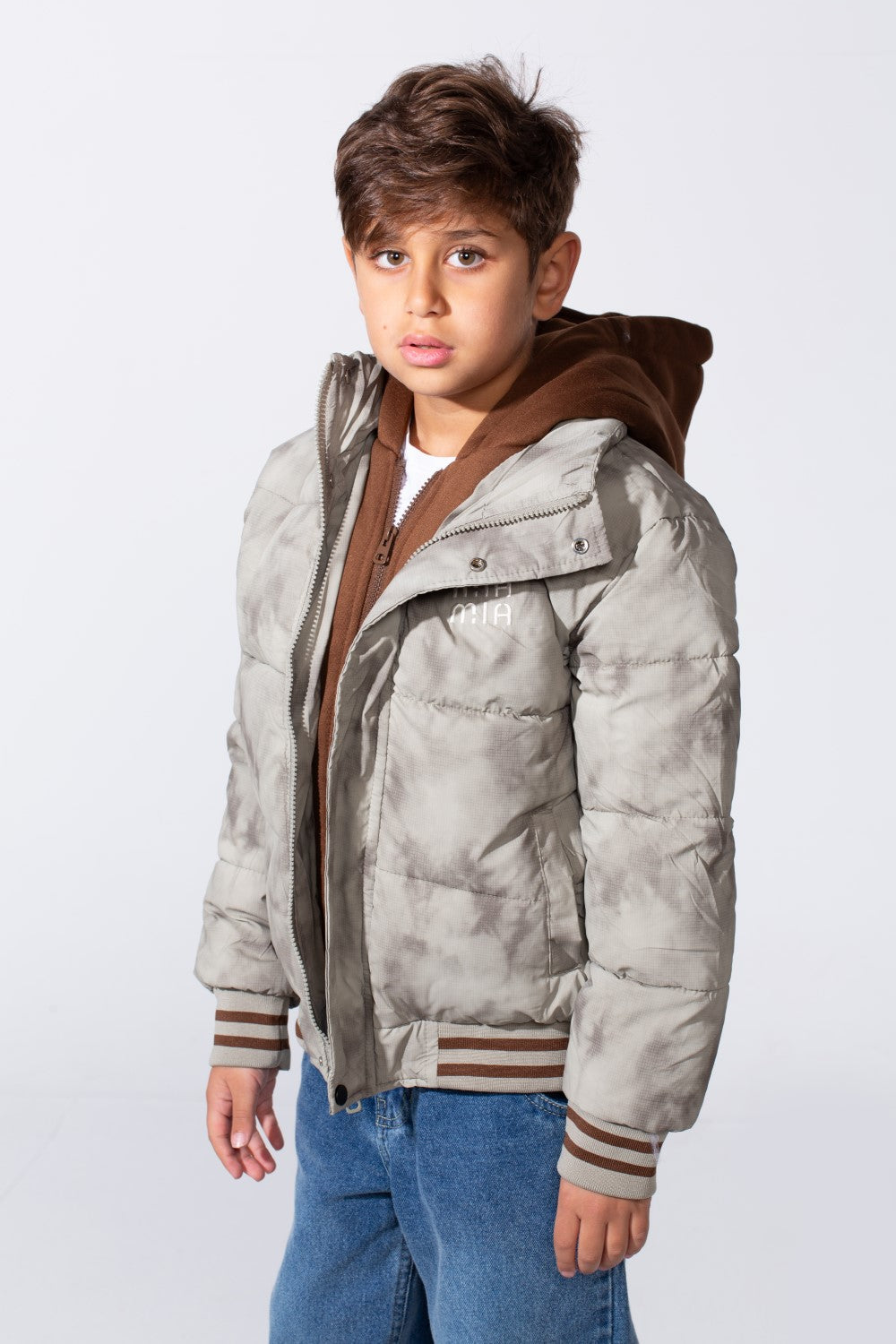 Boy's Long Sleeve Double Layer Full-Zip Printed Hood Waterproof Sweatshirt