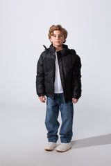 Boy's Long Sleeve High Neck Textured Pattern With Full Zip Side Pockets Hooded Waterproof Jacket