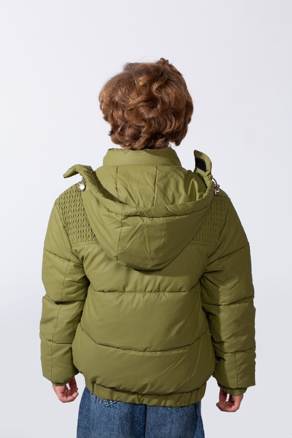 Boy's Long Sleeve High Neck Textured Pattern With Full Zip Side Pockets Hooded Waterproof Jacket
