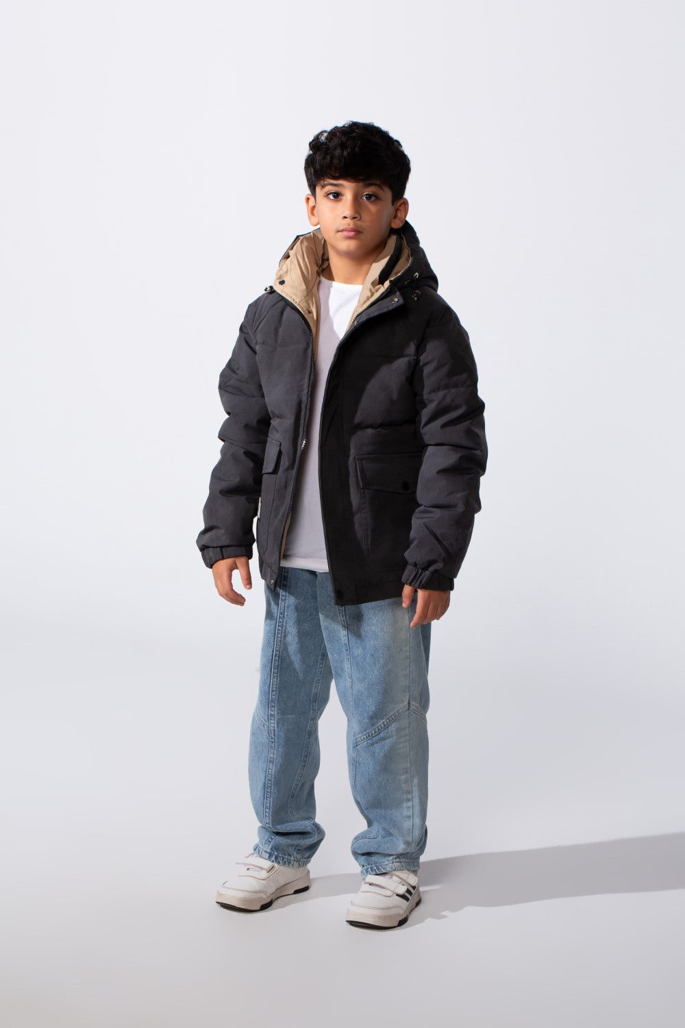 Boy's Long Sleeve High Neck Full-Zip With Snap Buttons Practical Front Pockets Buffer Thermal Waterproof Hooded Jacket
