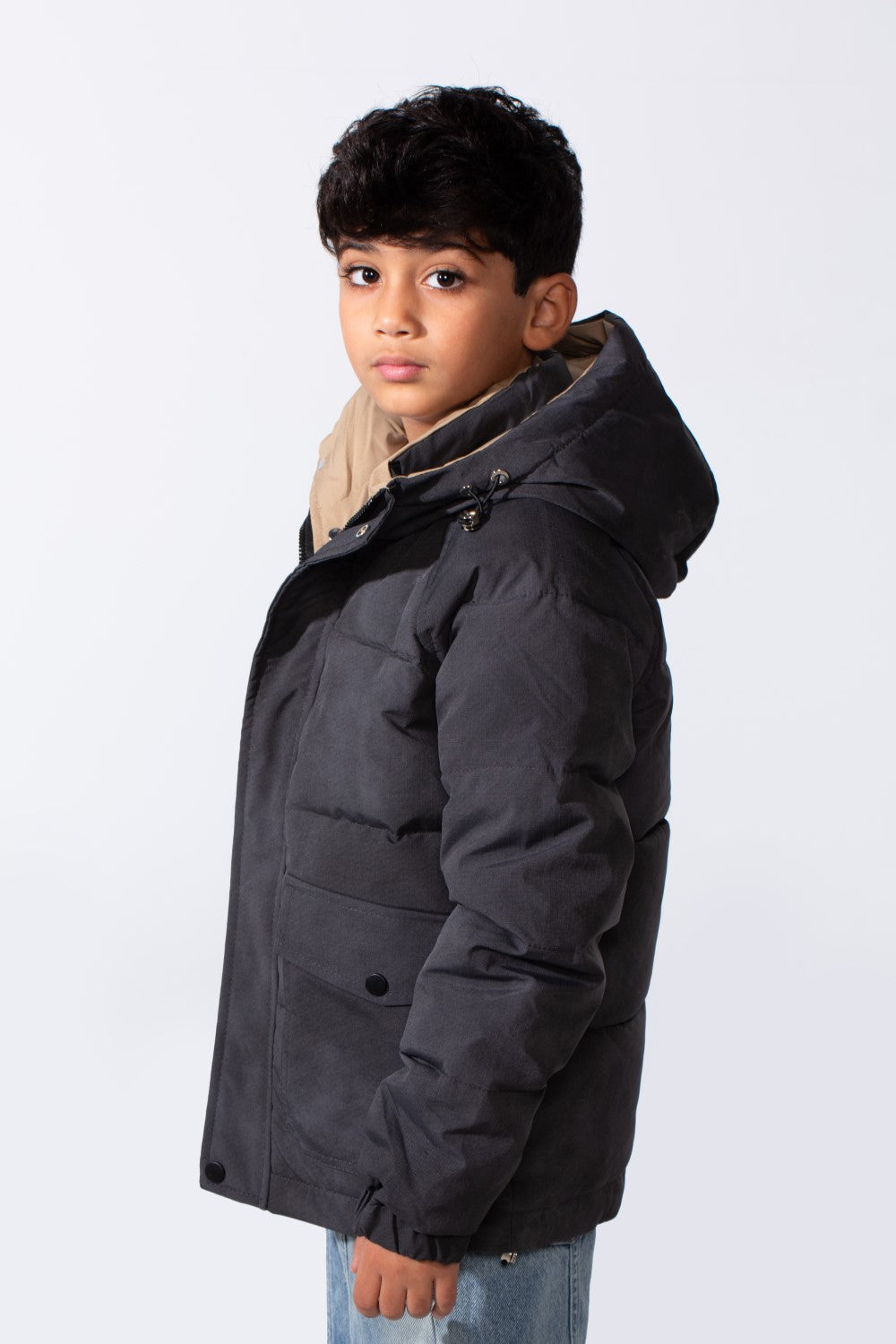 Boy's Long Sleeve High Neck Full-Zip With Snap Buttons Practical Front Pockets Buffer Thermal Waterproof Hooded Jacket