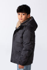 Boy's Long Sleeve High Neck Full-Zip With Snap Buttons Practical Front Pockets Buffer Thermal Waterproof Hooded Jacket