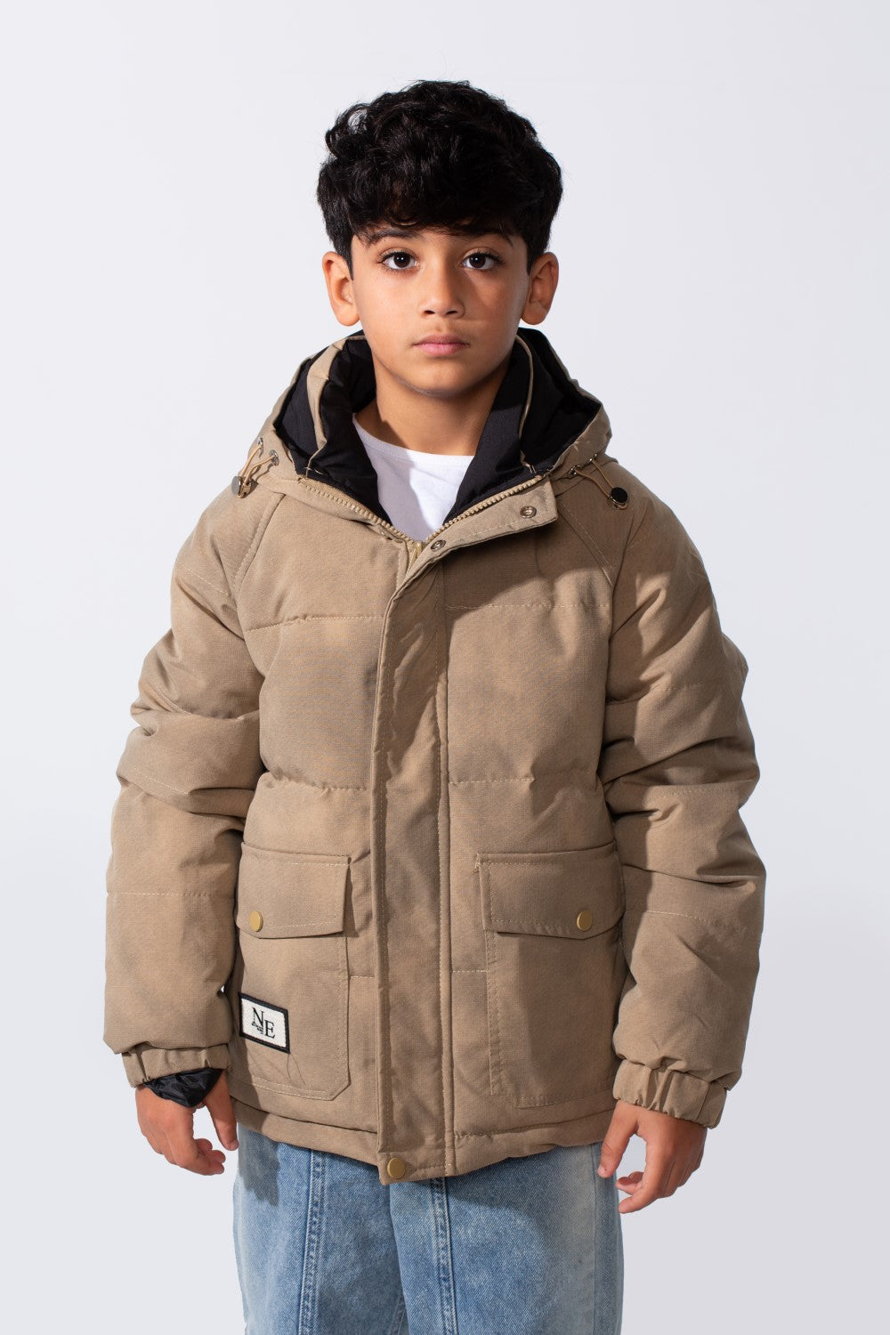 Boy's Long Sleeve High Neck Full-Zip With Snap Buttons Practical Front Pockets Buffer Thermal Waterproof Hooded Jacket