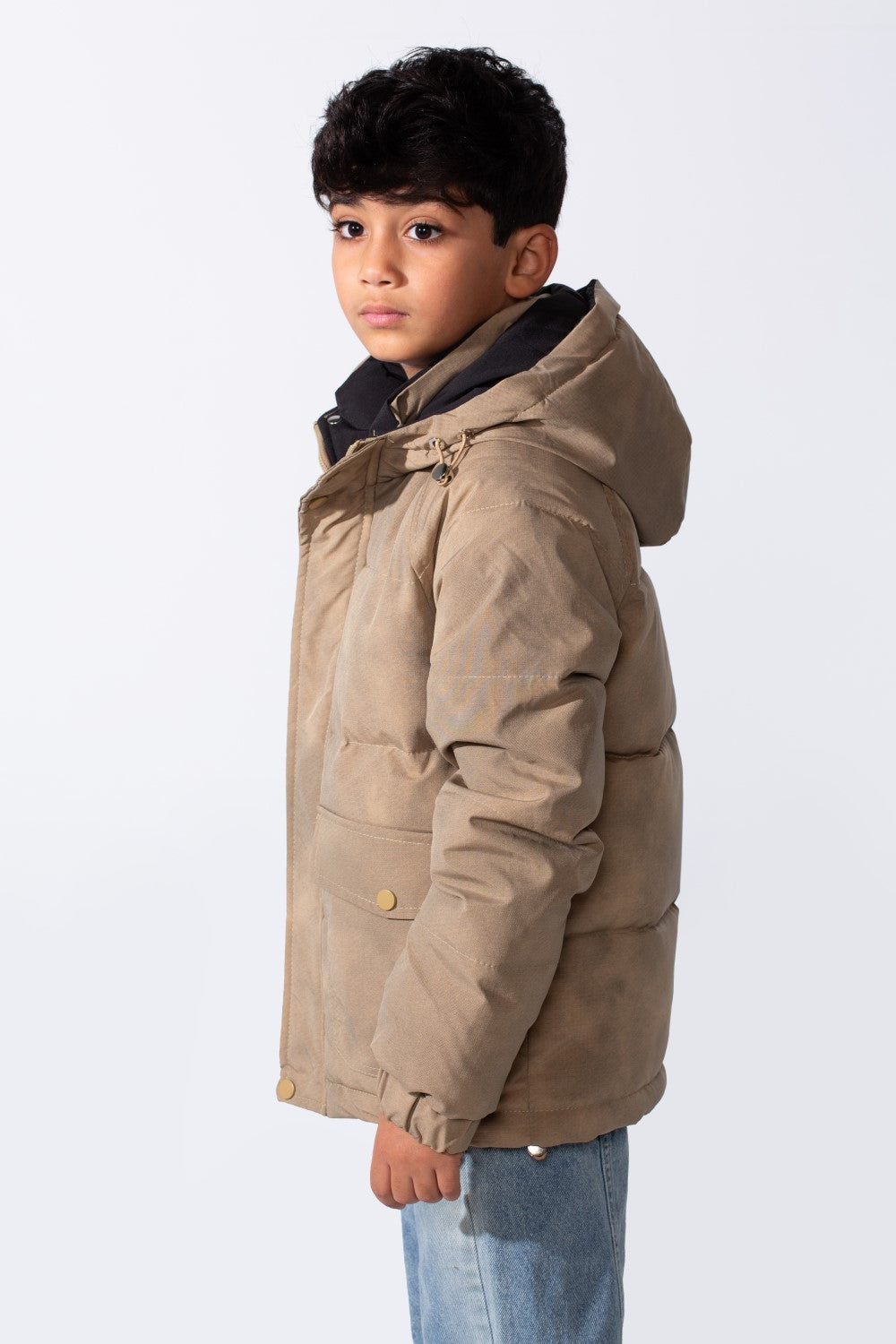 Boy's Long Sleeve High Neck Full-Zip With Snap Buttons Practical Front Pockets Buffer Thermal Waterproof Hooded Jacket
