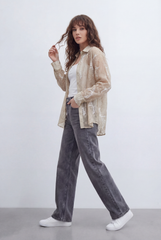 Women’s Tomato Store Sheer Botanical Blouse With Transparent Organza Texture Allover Etched Floral Branch Print