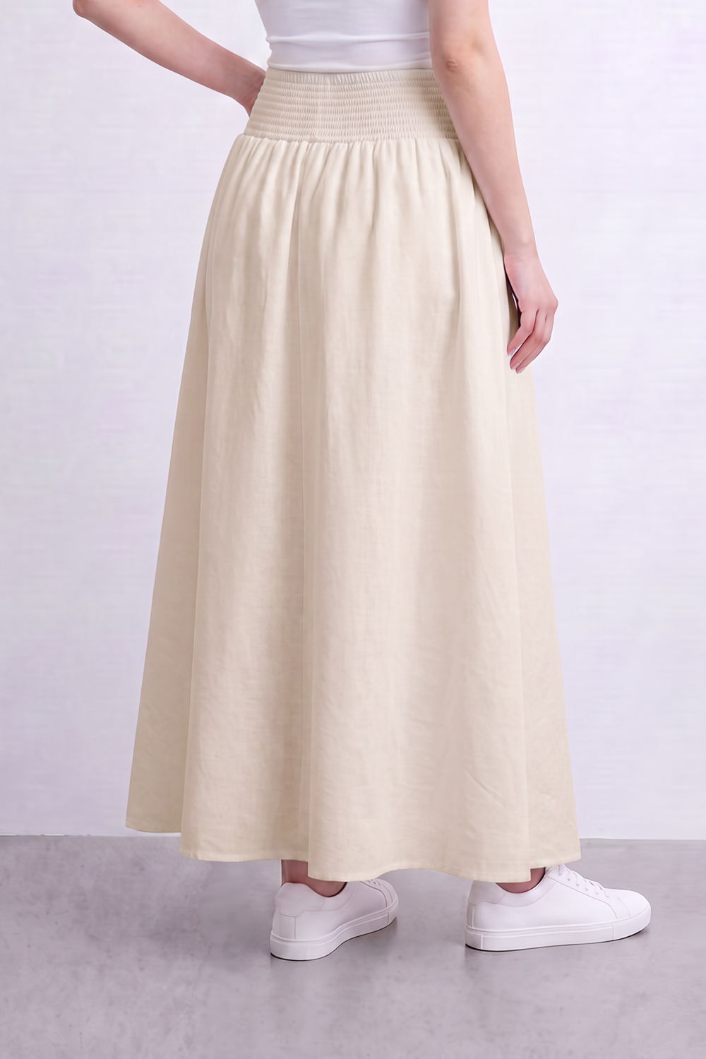 Women’s Tomato Store Smocked Drift Maxi Skirt Crinkle Plain Surface Falls From A Stretch Waist Into Full Flowing Volume