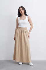 Women’s Tomato Store Smocked Drift Maxi Skirt Crinkle Plain Surface Falls From A Stretch Waist Into Full Flowing Volume