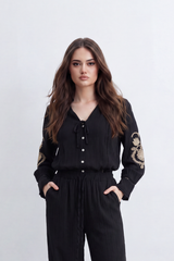 Women’s Tomato Store Ornate Bloom Co-Ord Set Crinkle Texture With Raised Floral Embroidery Besic Outfit