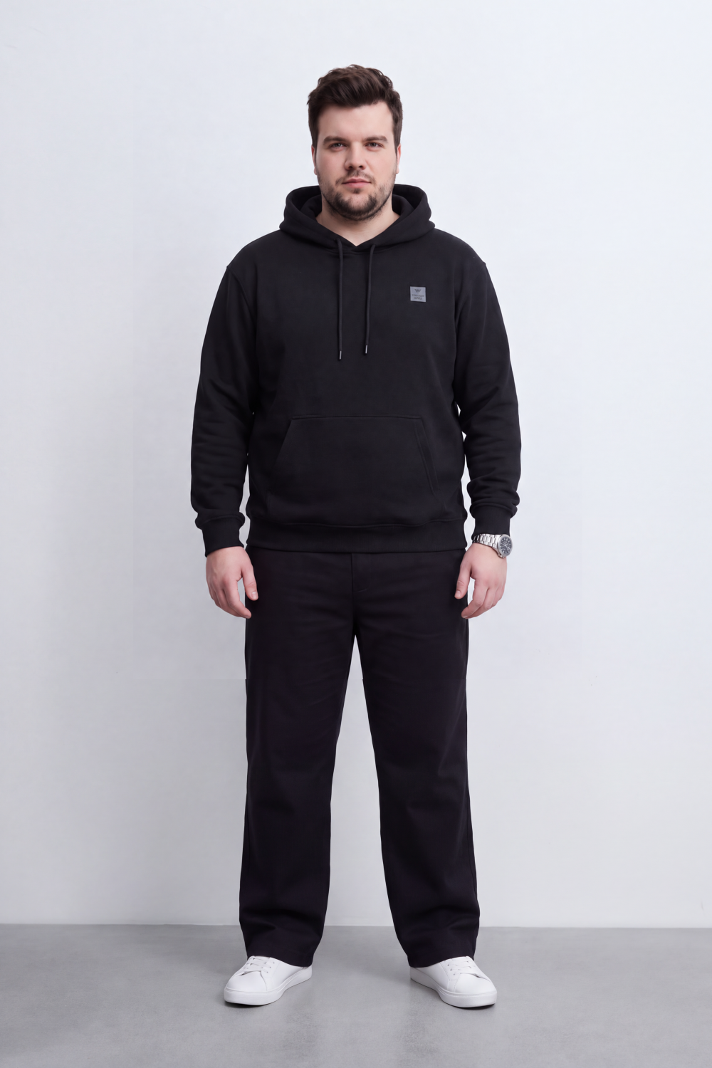 Men's Tomato Store Brushed Fleece Big Size Hoodie Logo Patch Detail Hood Kangaroo Pocket Summer Melton Slim Fit