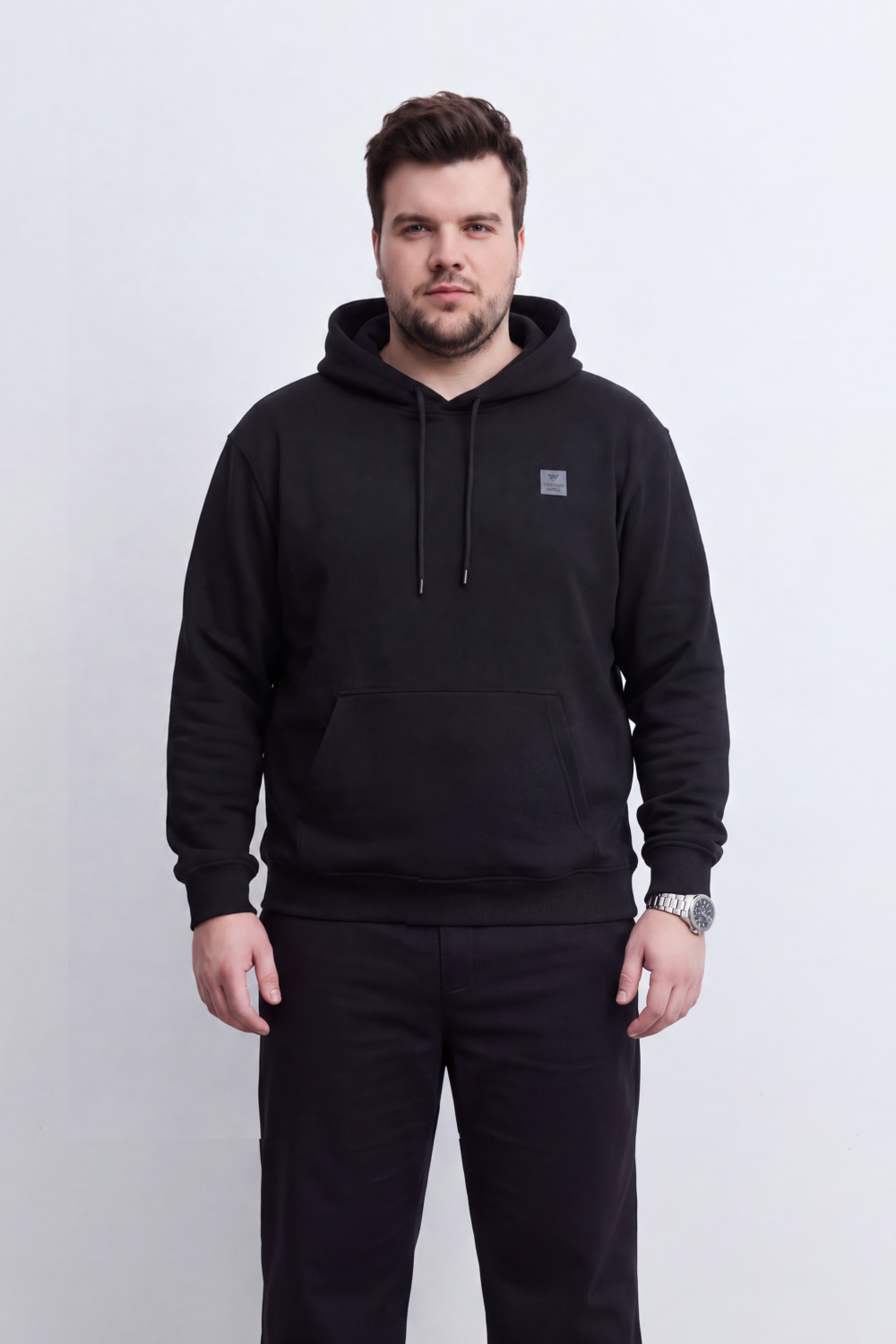 Men's Tomato Store Brushed Fleece Big Size Hoodie Logo Patch Detail Hood Kangaroo Pocket Summer Melton Slim Fit