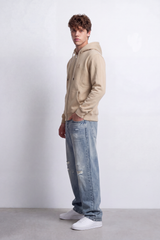 Men's Tomato Store Sweatshirt Hood Full-Zip Chest Patch Split Kangaroo Pockets Slim Fit