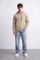 Men's Tomato Store Sweatshirt Hood Full-Zip Chest Patch Split Kangaroo Pockets Slim Fit