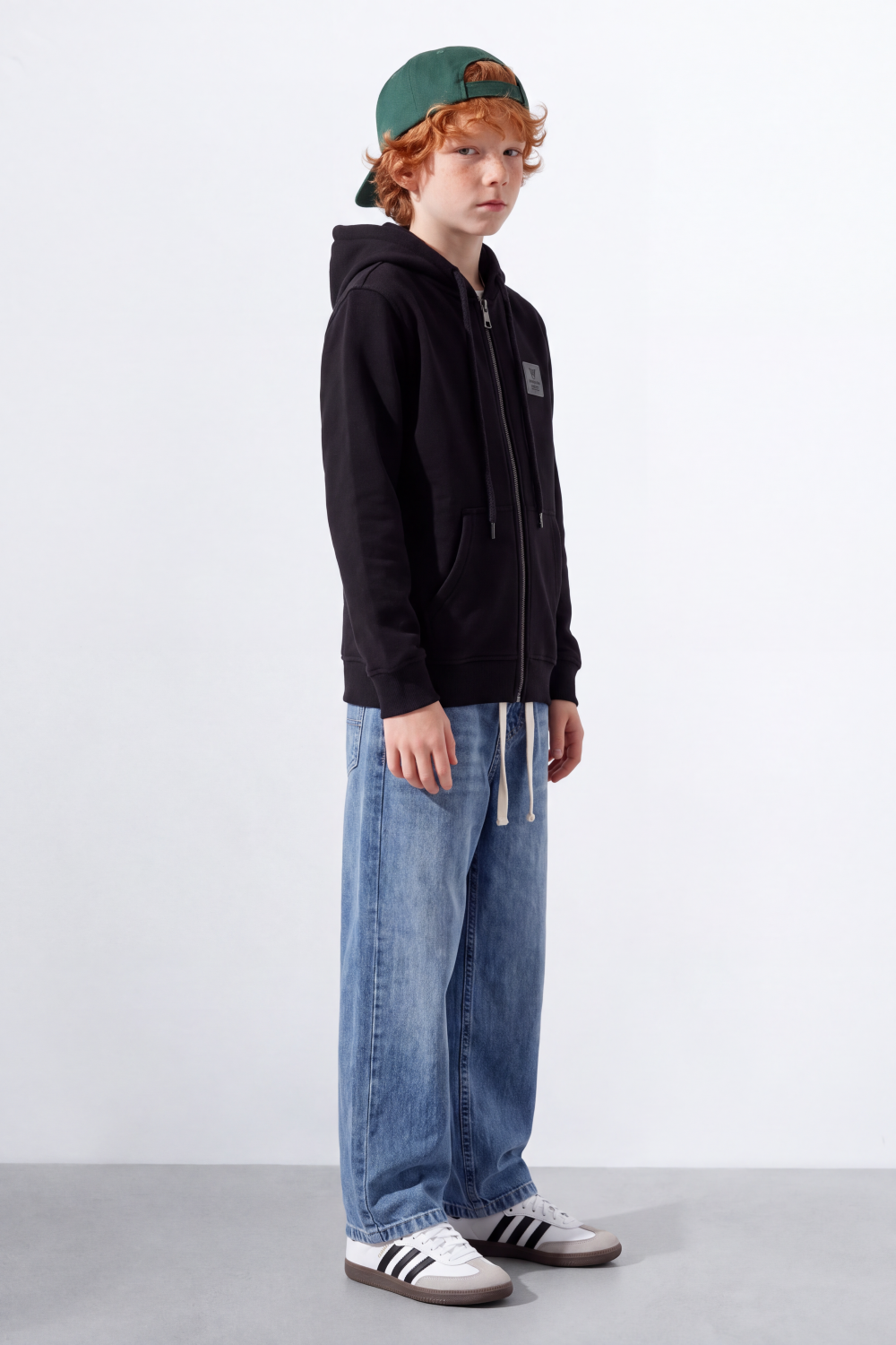 Boy's Tomato Store Melton Slim Fit Zip Sweatshirt  Hood Chest Patch Split Kangaroo Pockets