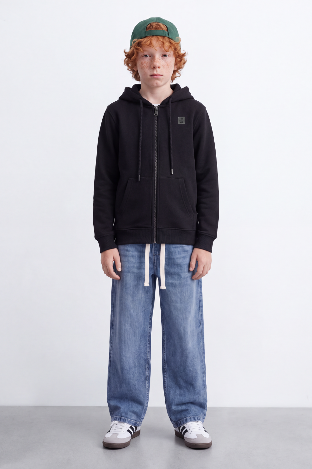Boy's Tomato Store Melton Slim Fit Zip Sweatshirt  Hood Chest Patch Split Kangaroo Pockets