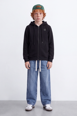 Boy's Tomato Store Melton Slim Fit Zip Sweatshirt  Hood Chest Patch Split Kangaroo Pockets