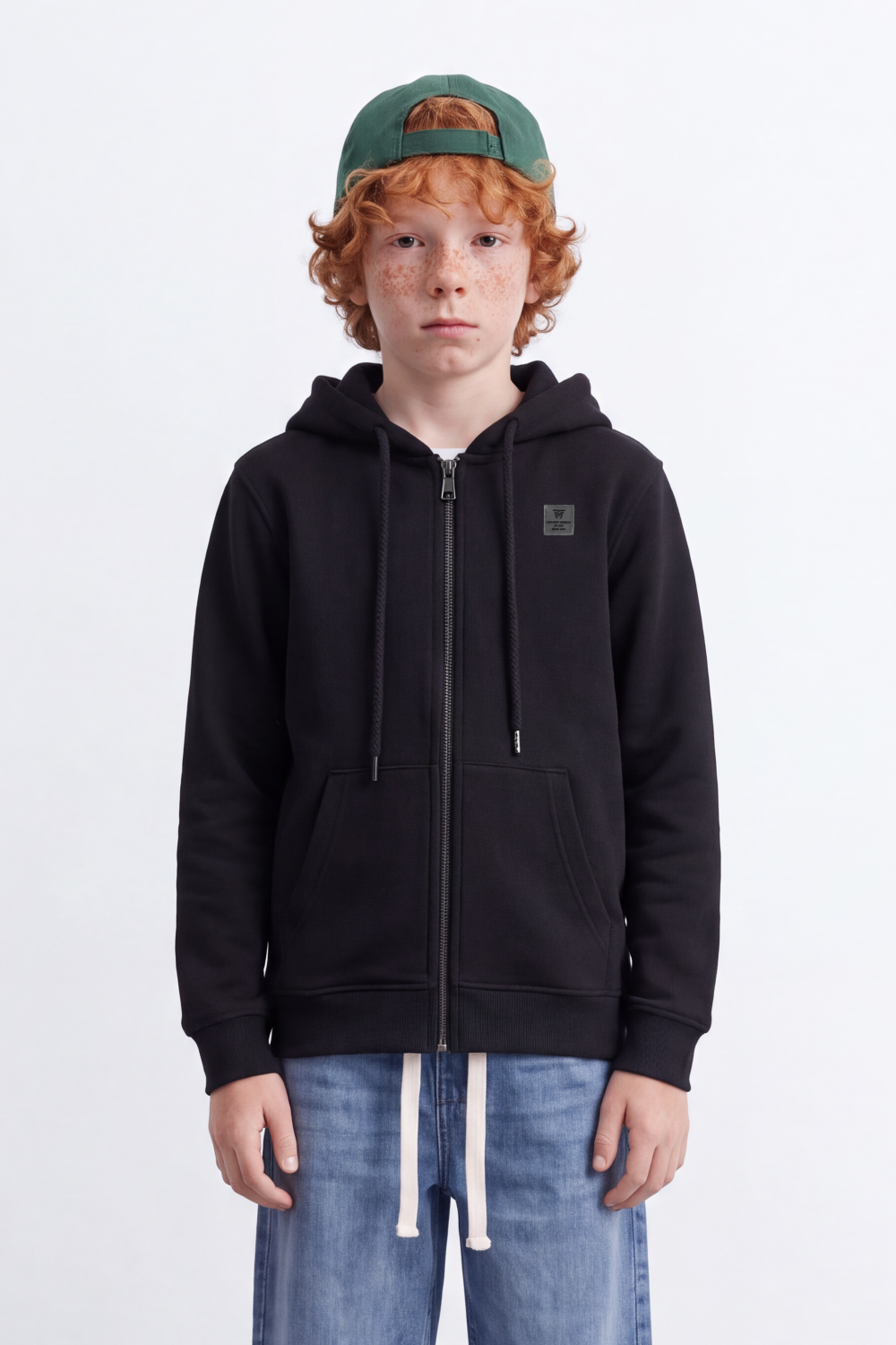 Boy's Tomato Store Melton Slim Fit Zip Sweatshirt  Hood Chest Patch Split Kangaroo Pockets