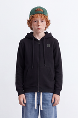 Boy's Tomato Store Melton Slim Fit Zip Sweatshirt  Hood Chest Patch Split Kangaroo Pockets