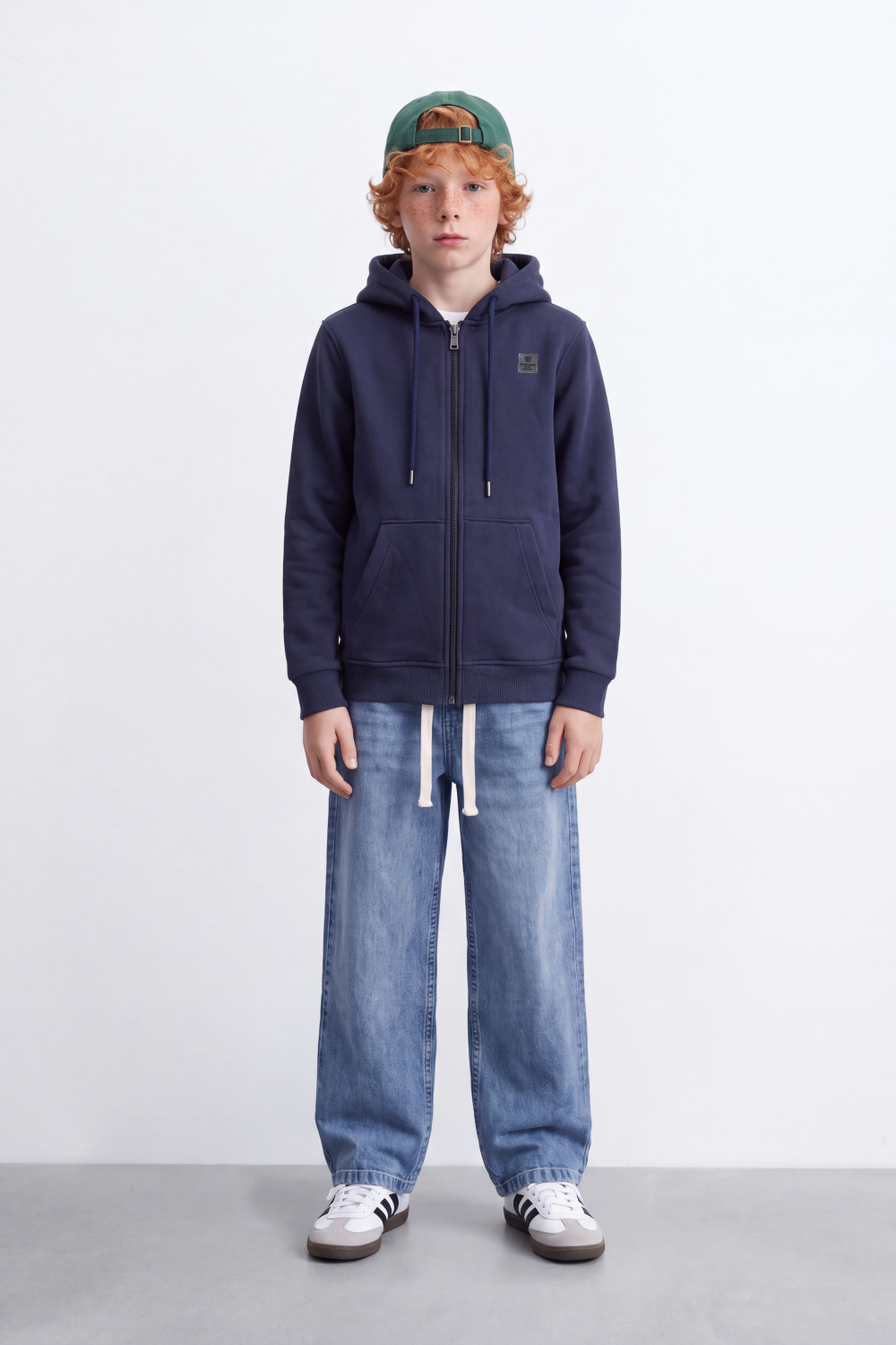 Boy's Tomato Store Melton Slim Fit Zip Sweatshirt  Hood Chest Patch Split Kangaroo Pockets