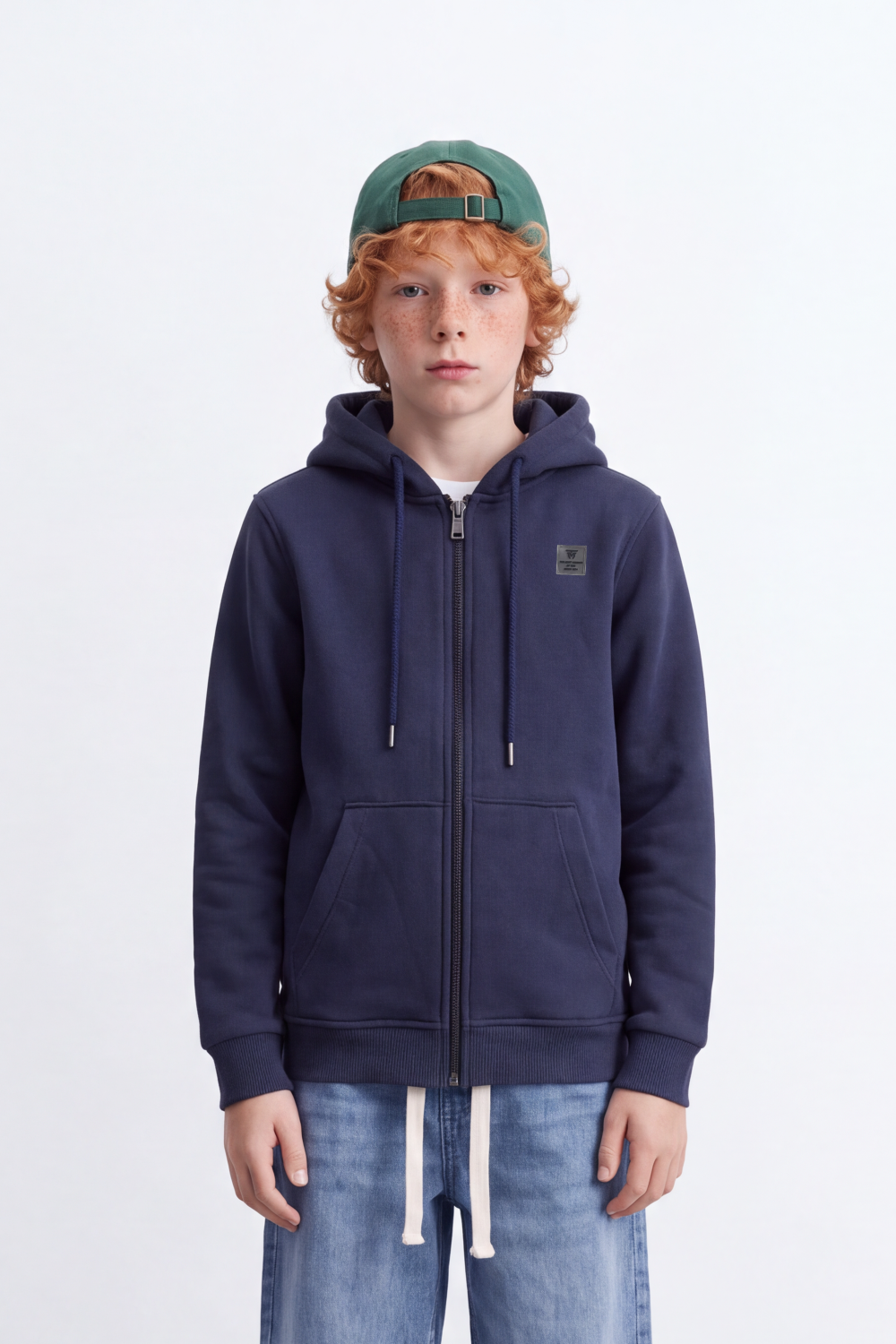 Boy's Tomato Store Melton Slim Fit Zip Sweatshirt  Hood Chest Patch Split Kangaroo Pockets