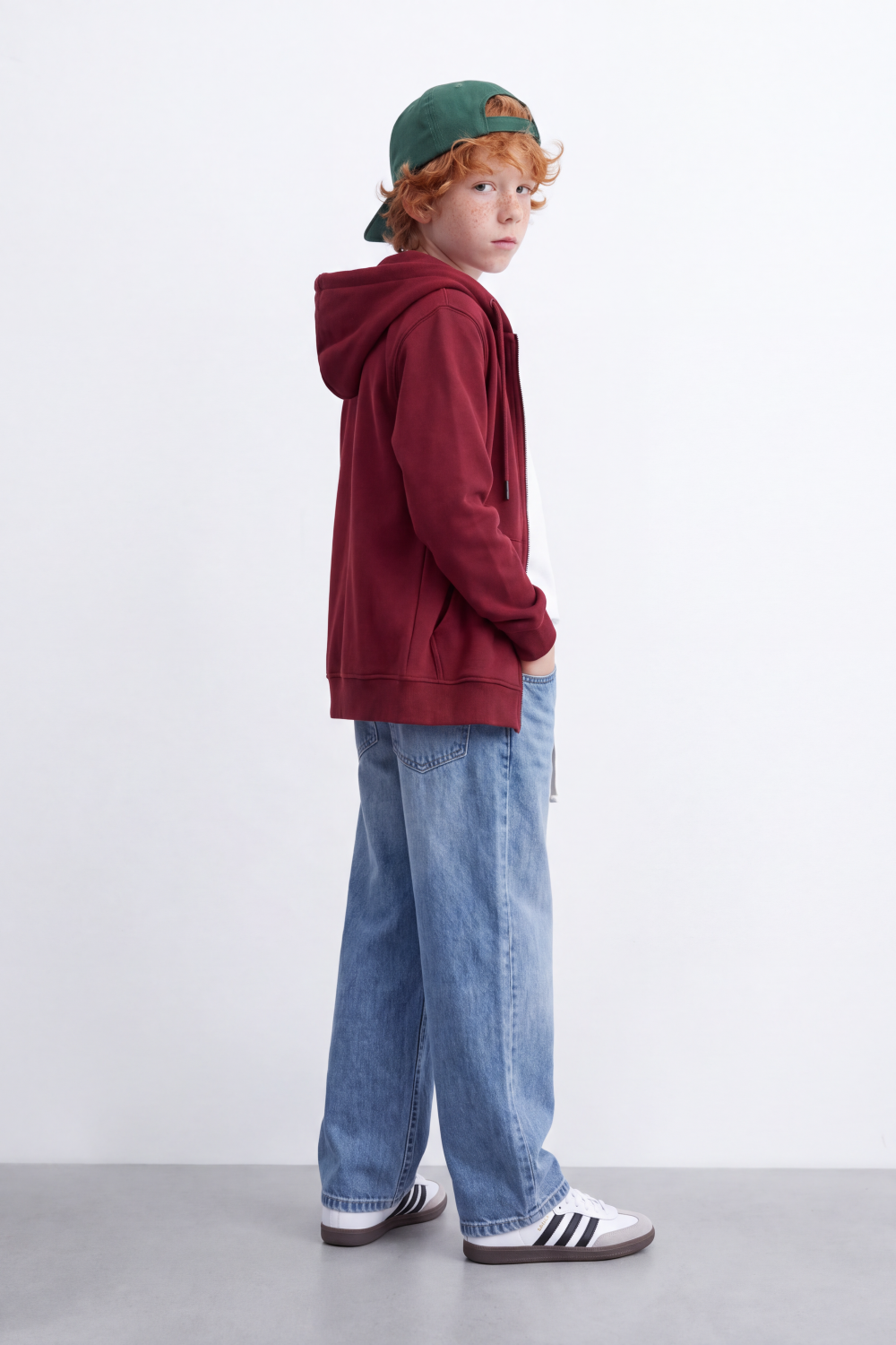 Boy's Tomato Store Melton Slim Fit Zip Sweatshirt  Hood Chest Patch Split Kangaroo Pockets