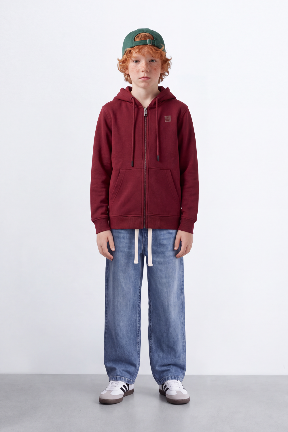 Boy's Tomato Store Melton Slim Fit Zip Sweatshirt  Hood Chest Patch Split Kangaroo Pockets