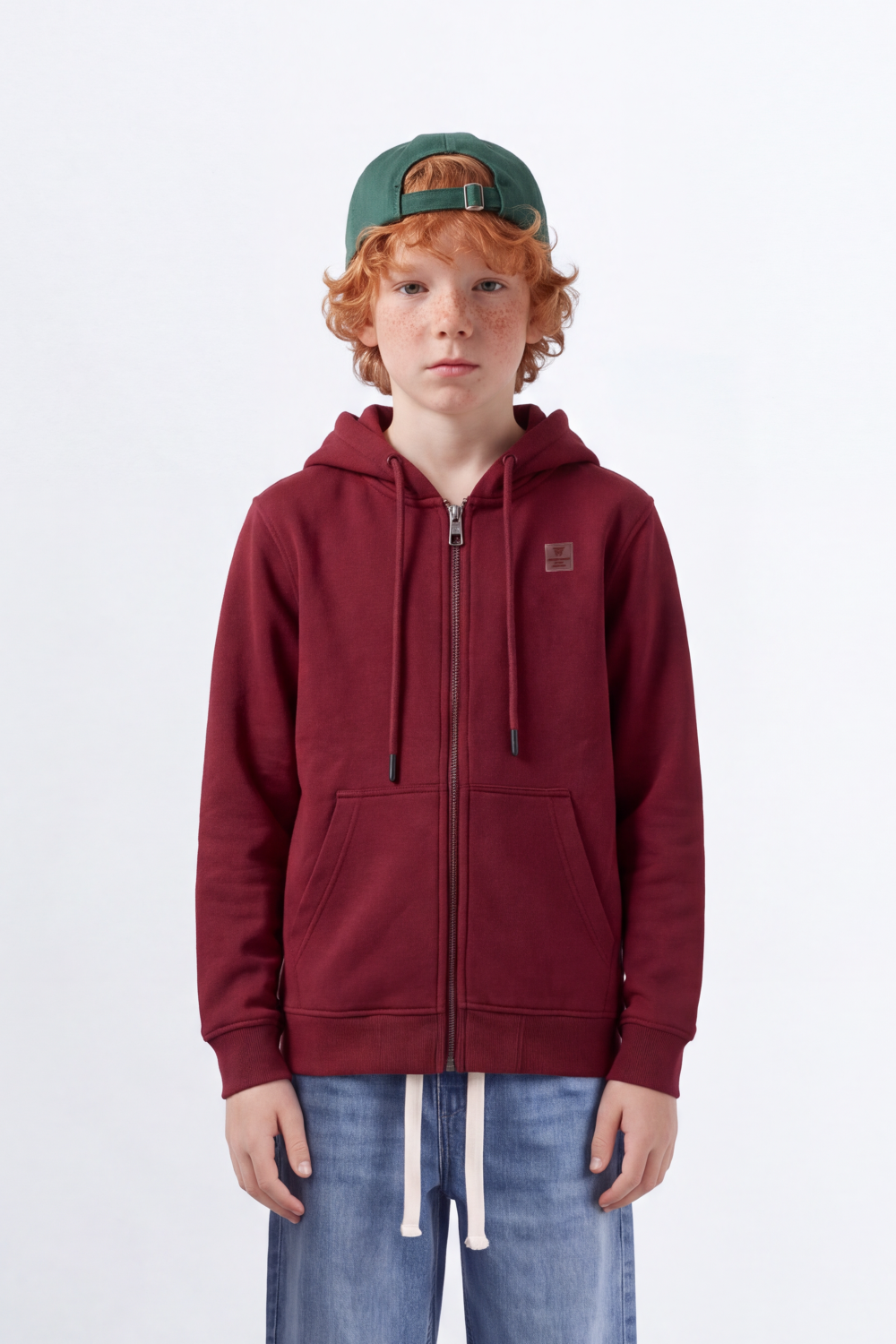 Boy's Tomato Store Melton Slim Fit Zip Sweatshirt  Hood Chest Patch Split Kangaroo Pockets