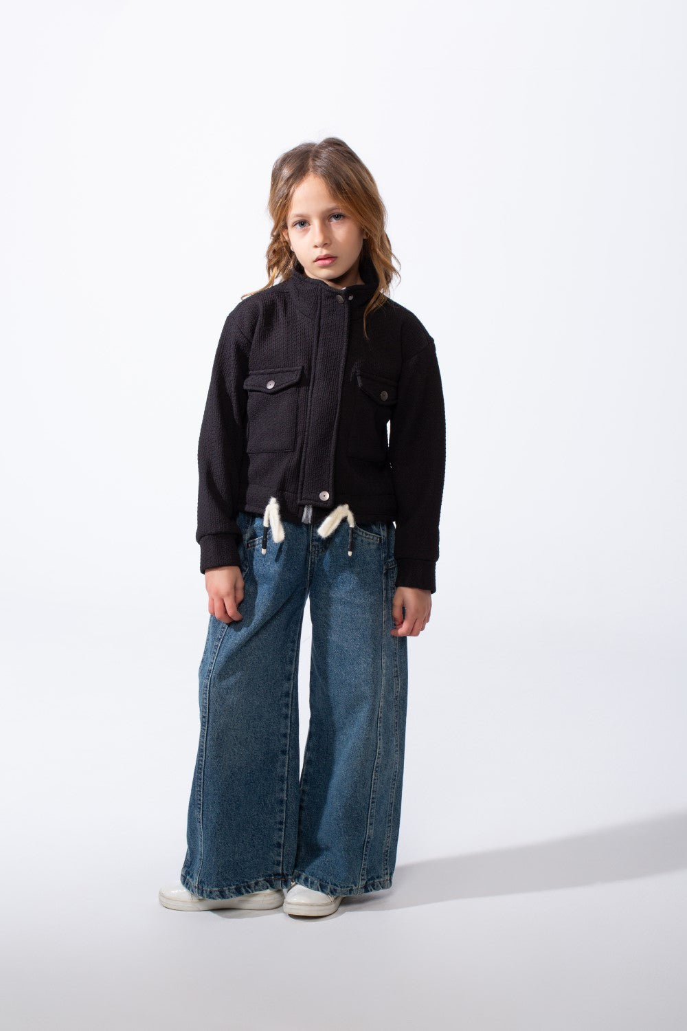 Girl’s Slim Fit Front Button Pockets Utility Jacket With Textured Fabric And Zip Closure