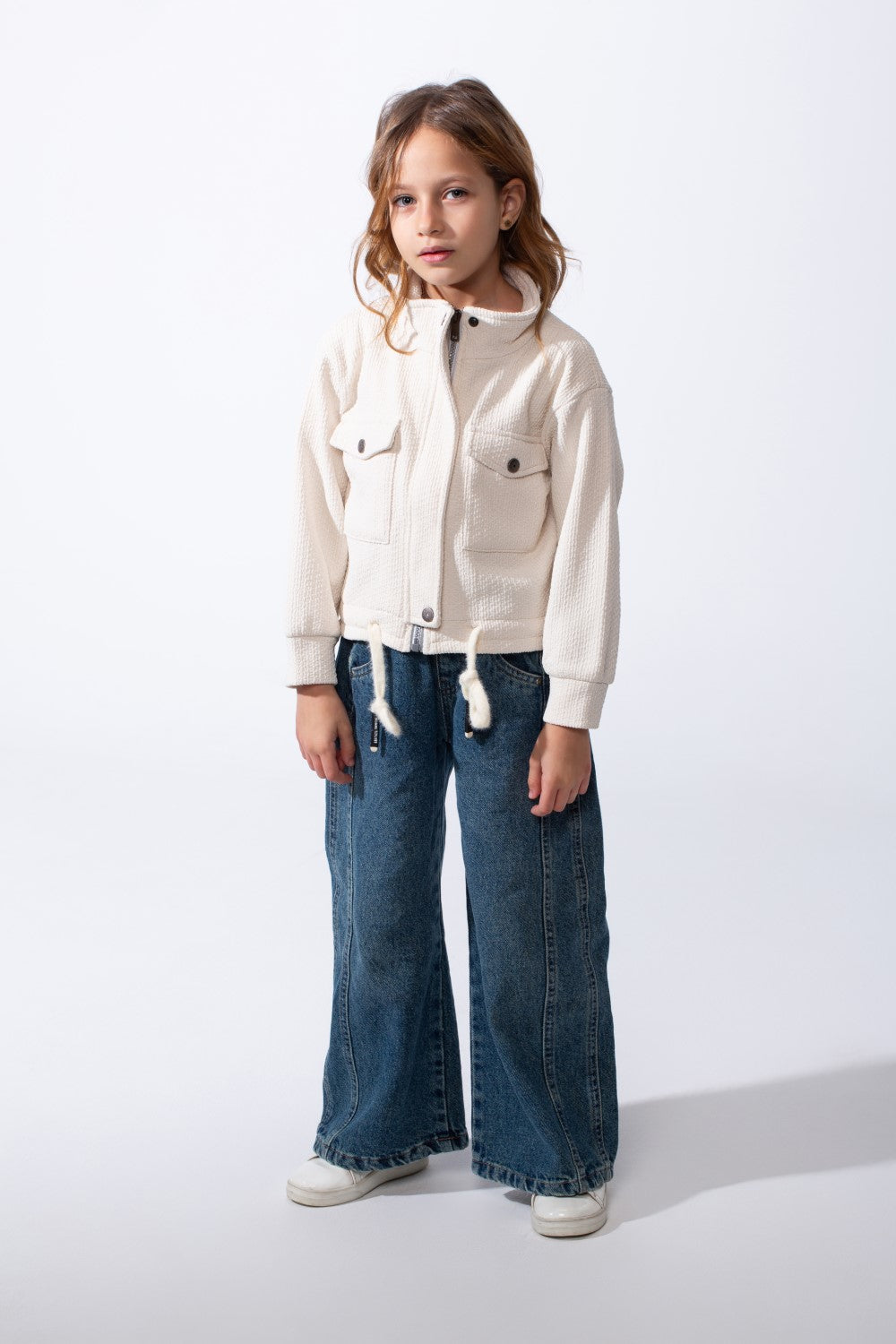 Girl’s Slim Fit Front Button Pockets Utility Jacket With Textured Fabric And Zip Closure