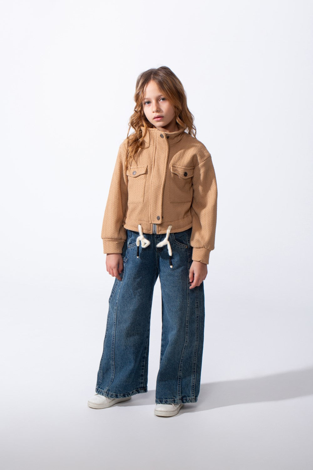 Girl’s Slim Fit Front Button Pockets Utility Jacket With Textured Fabric And Zip Closure