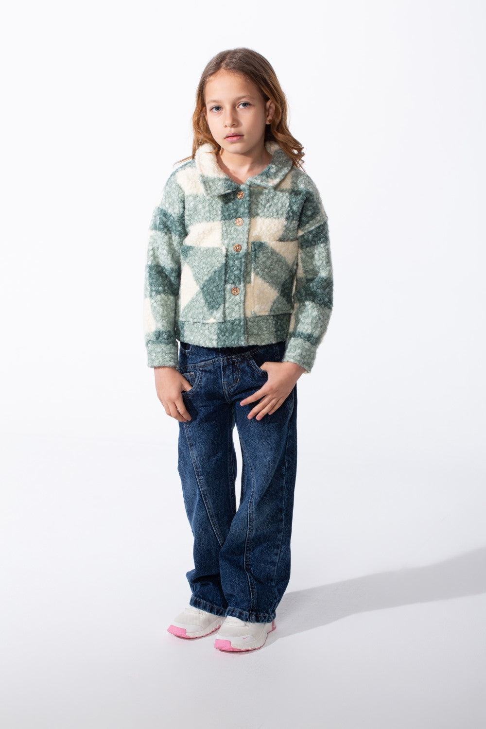 Girl's Tomato Store Slim Fit Shirt Plaid Check Pattern Button Front Soft Textured